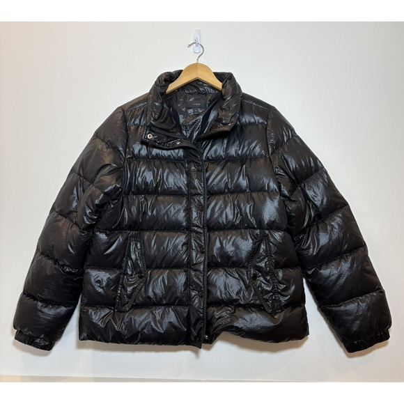 J.Crew Other - J.Crew Black Shiny Puffer Jacket Quilted Collar Snap Button Closure XL